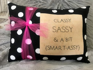 'Classy Sassy and A Bit Smart Assy'  Hand Stitched Pillow