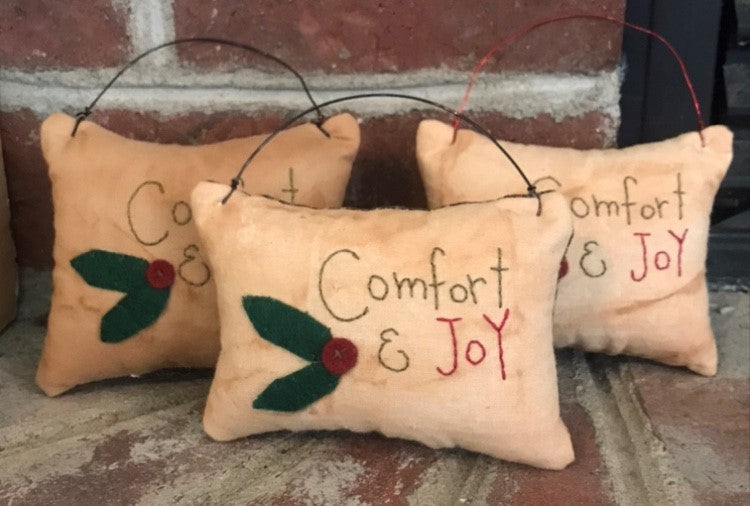'Comfort and Joy' Hand Stitched, Ornament Pillow