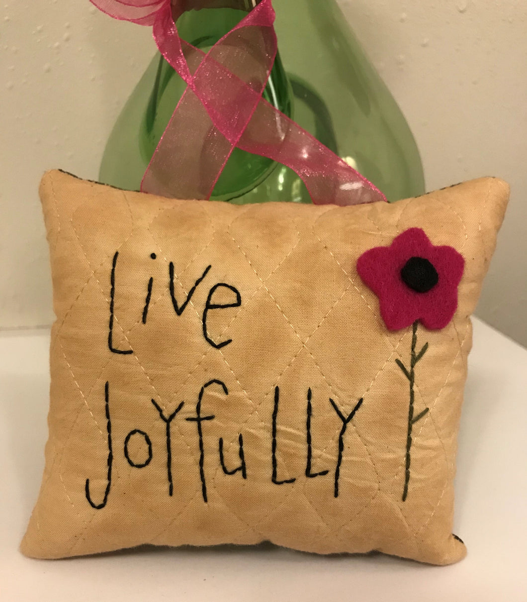 'Live Joyfully' - Mini Motivational Hand Stitched Pillow