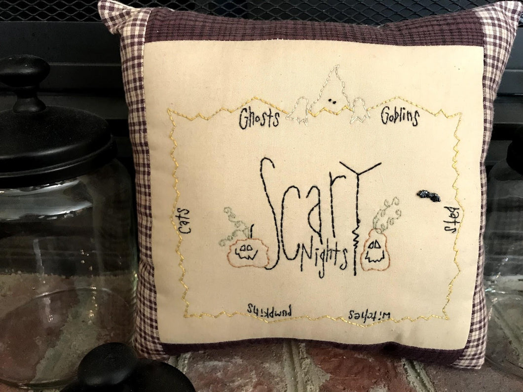 'Scary Nights'    Hand Stitched Pillow  Order Only